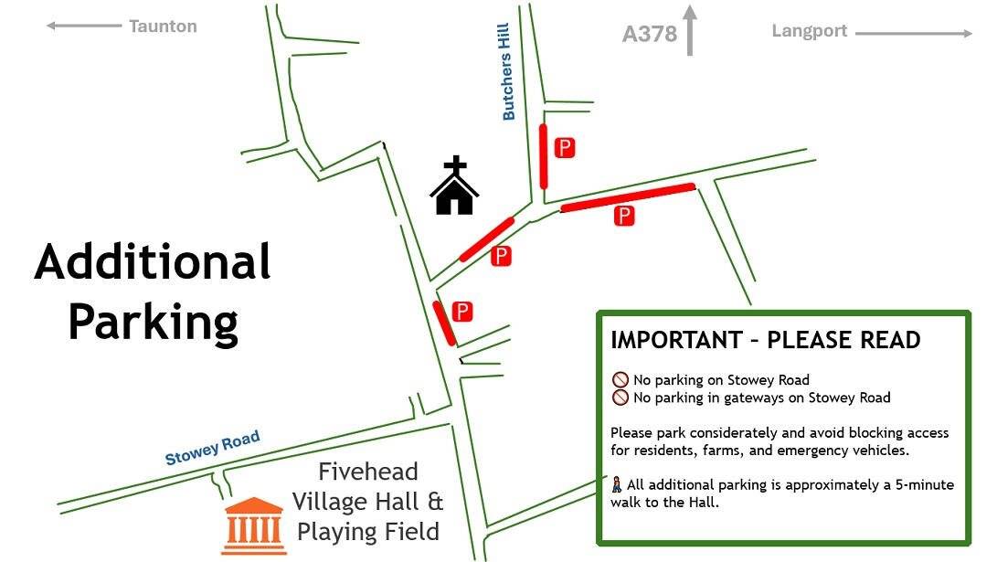 Local map showing the route from the A378 and extra parking
