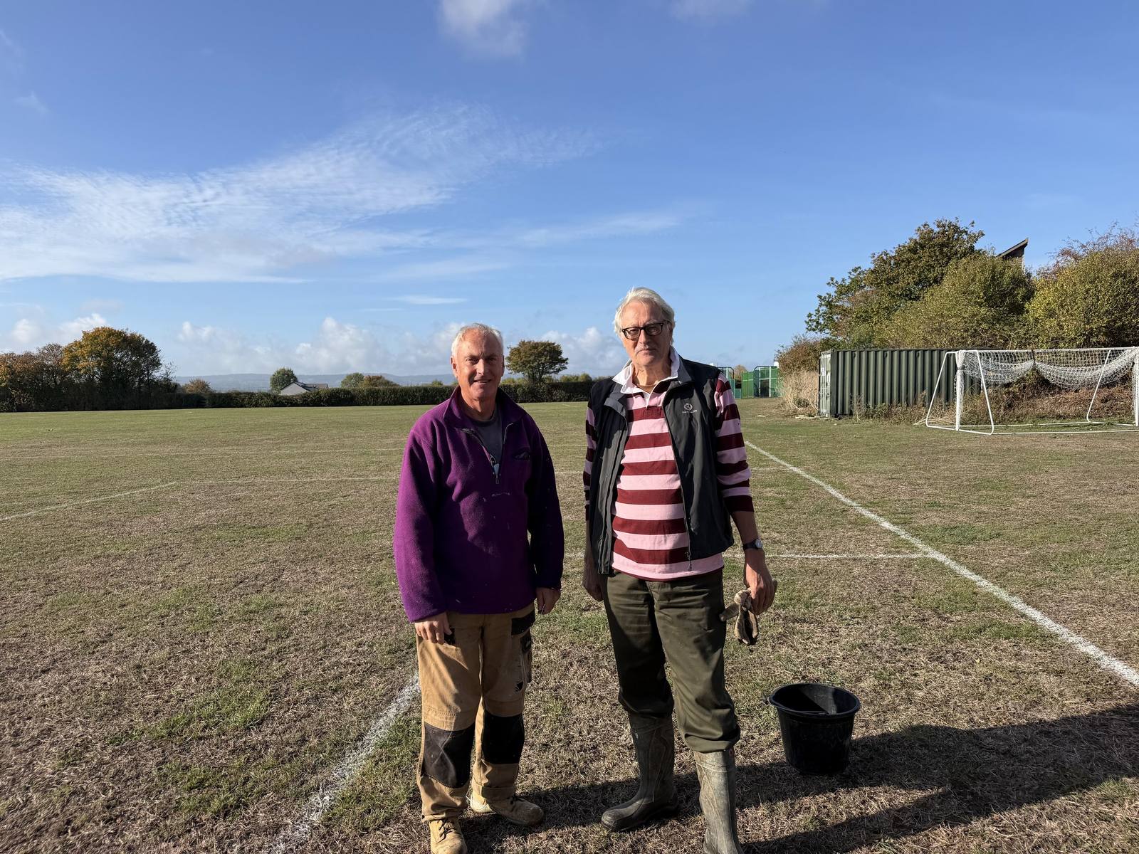 Vince (left) and Peter Headington (right) on the full-size pitch