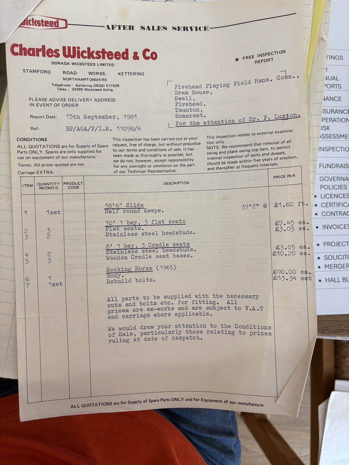 The 1981 Wicksteed inspection report